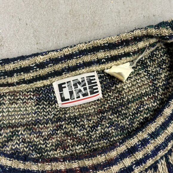 Vintage 90s Fine Line Patchwork Pattern Knit Sweater Geometric XXL - Picture 7 of 9